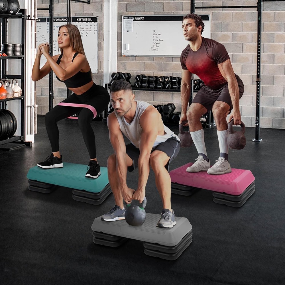 Compact Aerobic Stepper with 4 Stackable Risers - Non-Slip Design for Safety