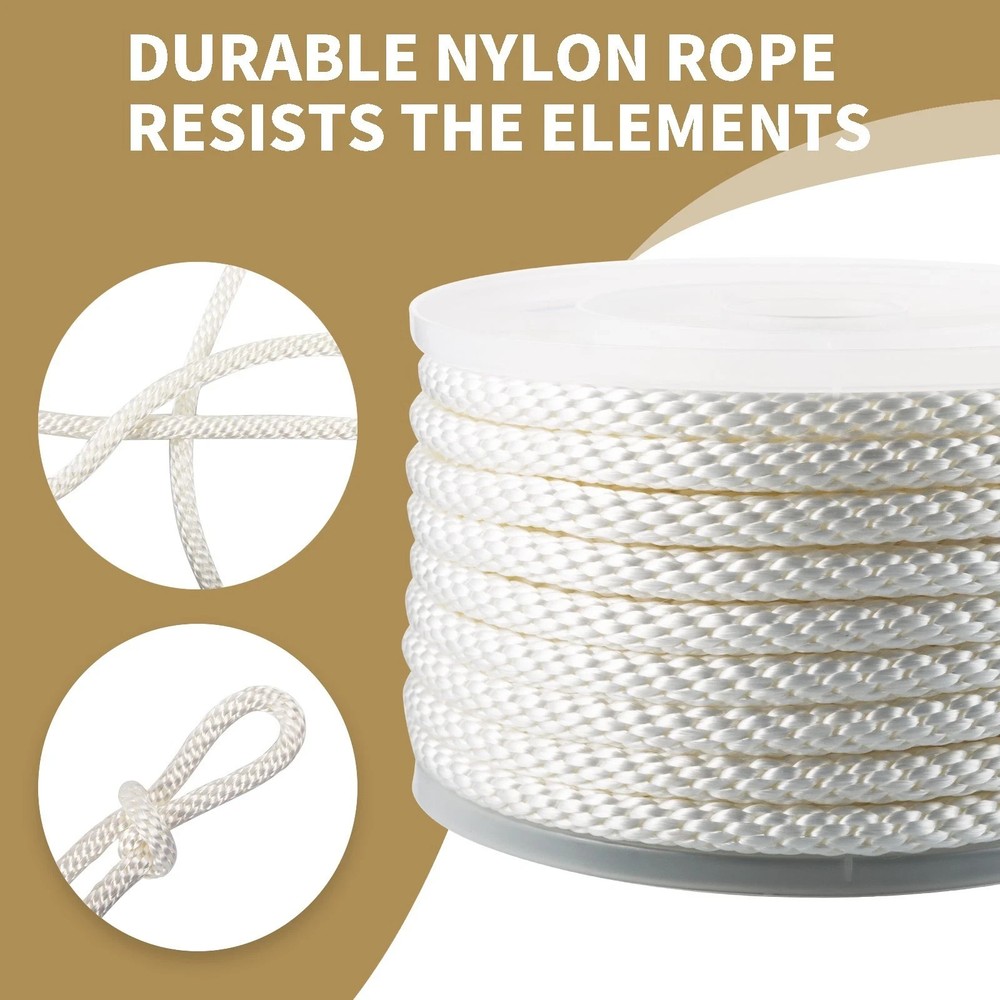 1/2'' 100' White Nylon Solid Braid Rope