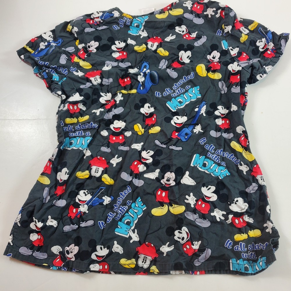 Disney Scrub top Mouse It All Started with A Mouse Medium Gray
