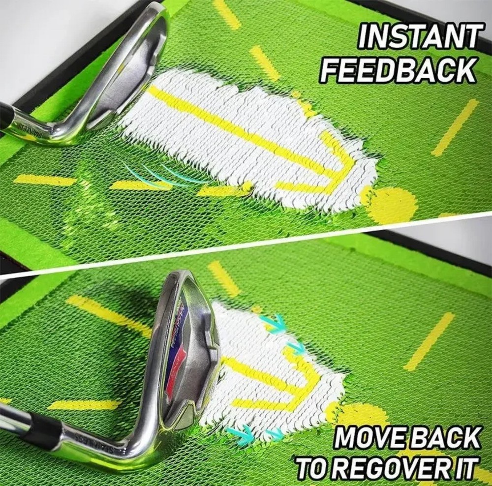 Golf Swing Training Mat – Swing Path Hook Slice Fix w/ Direction Arrows | BLANC