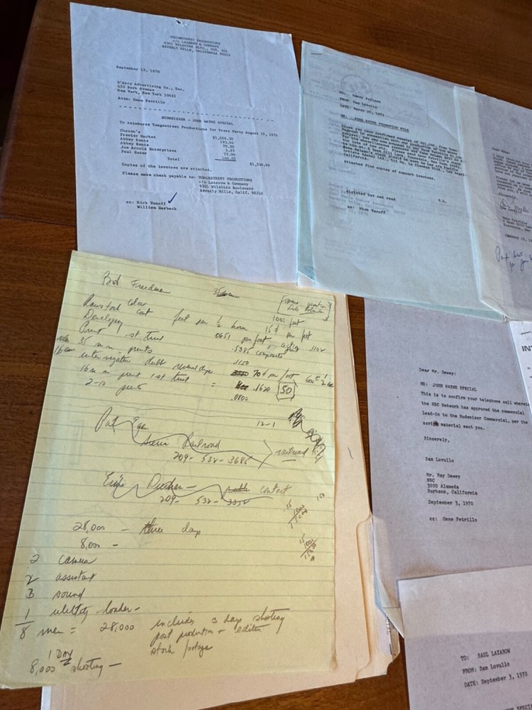 RARE BUDWEISER COMMERCIAL JOHN WAYNE MAKING OF VARIOUS PAPERWORK FOR SCRIPT