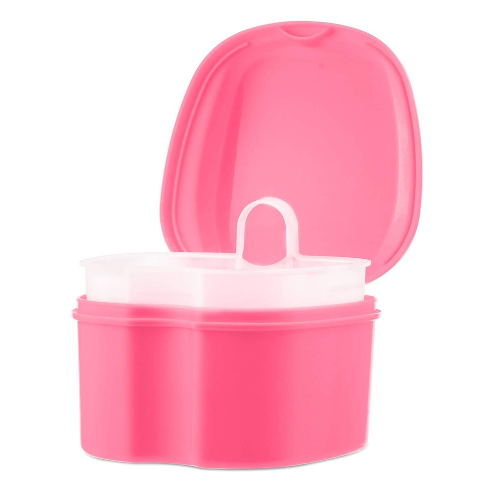 Annhua Denture Retainer Container Case Cleaning,Denture Bath Box False Pink