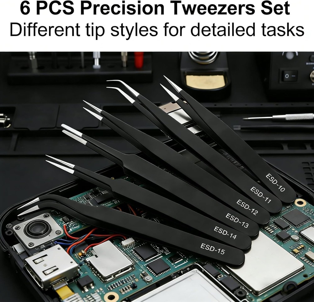Rackii ESD Precision Tweezers 6pc Craft Electronics Tool
