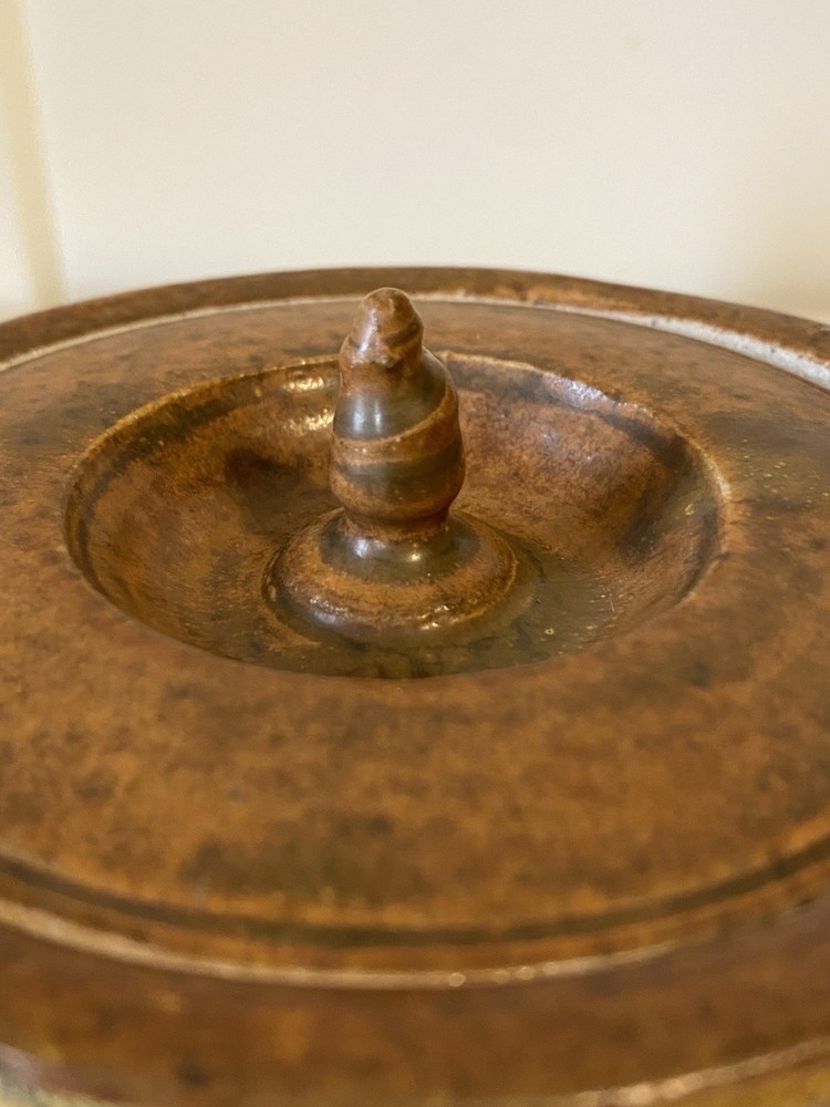 Unique Art Pottery Stoneware Lidded Jar Brown Beige Neutral Rust Square Pattern