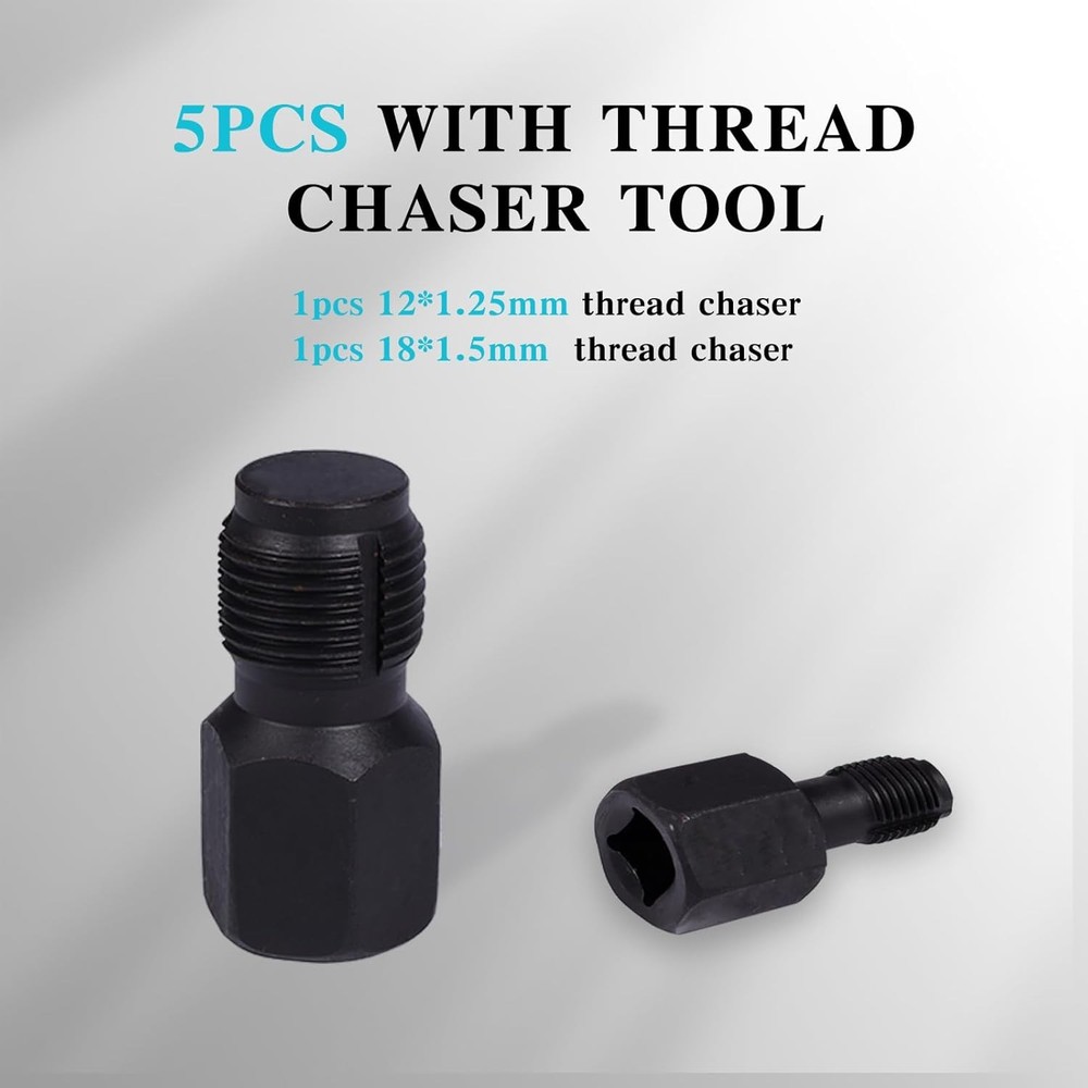 5-Piece Forged O2 Oxygen Sensor Socket & Thread Chaser Set – Automotive Tool...