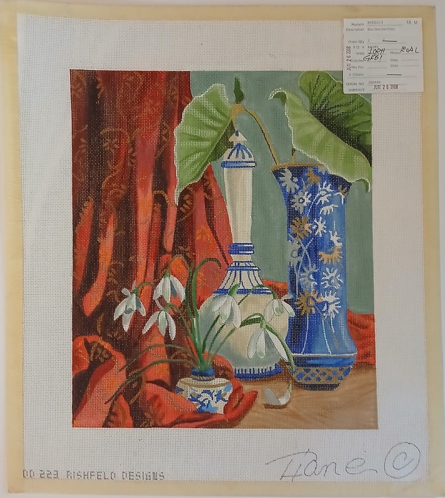 Rishfeld Designs Blue Vase Dirks Hand Painted Needlepoint Canvas **READ**