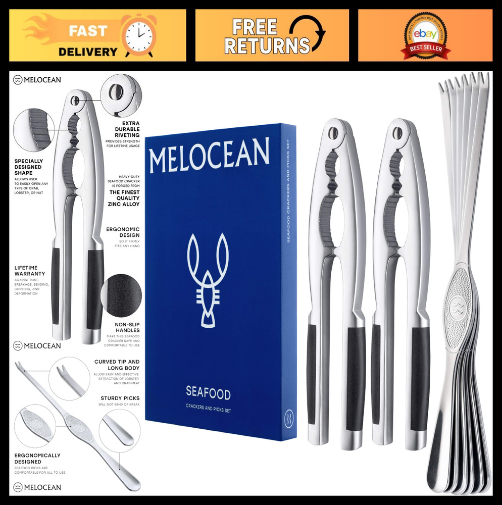 Premium Crab Crackers & Seafood Tool Set - 2 Crackers, 6 Forks, Nutcracker Kit