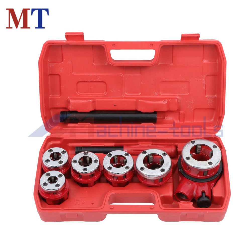 Ratcheting Pipe Threading Tool Set Ratchet Pipe Threader Kit W/ 6 Dies Kit