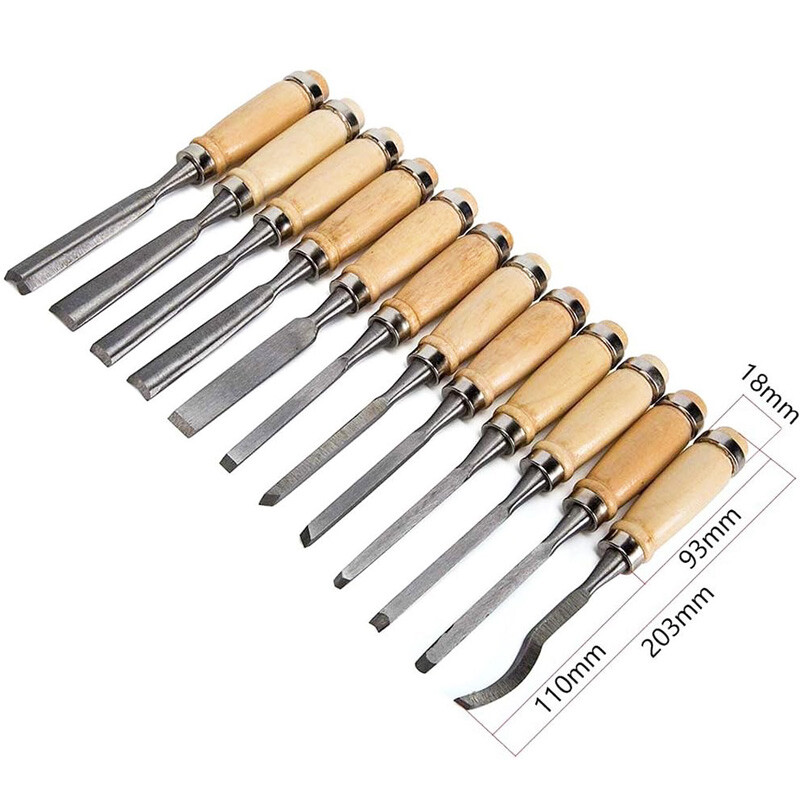 12PCS Wood Carving Hand Chisel Tool Set Professional Woodworking Gouges Steel