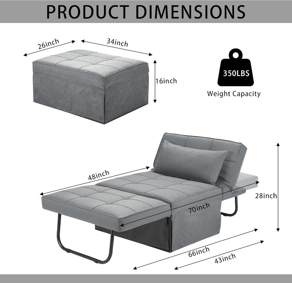 Sofa Bed, 4 in 1 Multi Function Folding Ottoman Sleeper Bed,Modern Convertible C