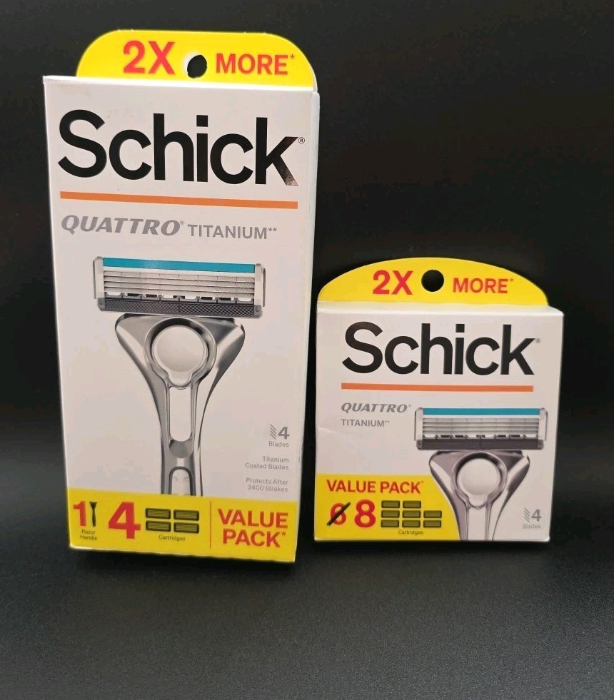 Schick Quattro Titanium Razor Handle + 12 Replacement Cartridges Value Pack