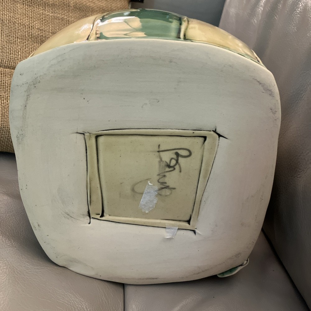 Handmade Art Pottery Pitcher Vase Squared Base Signed