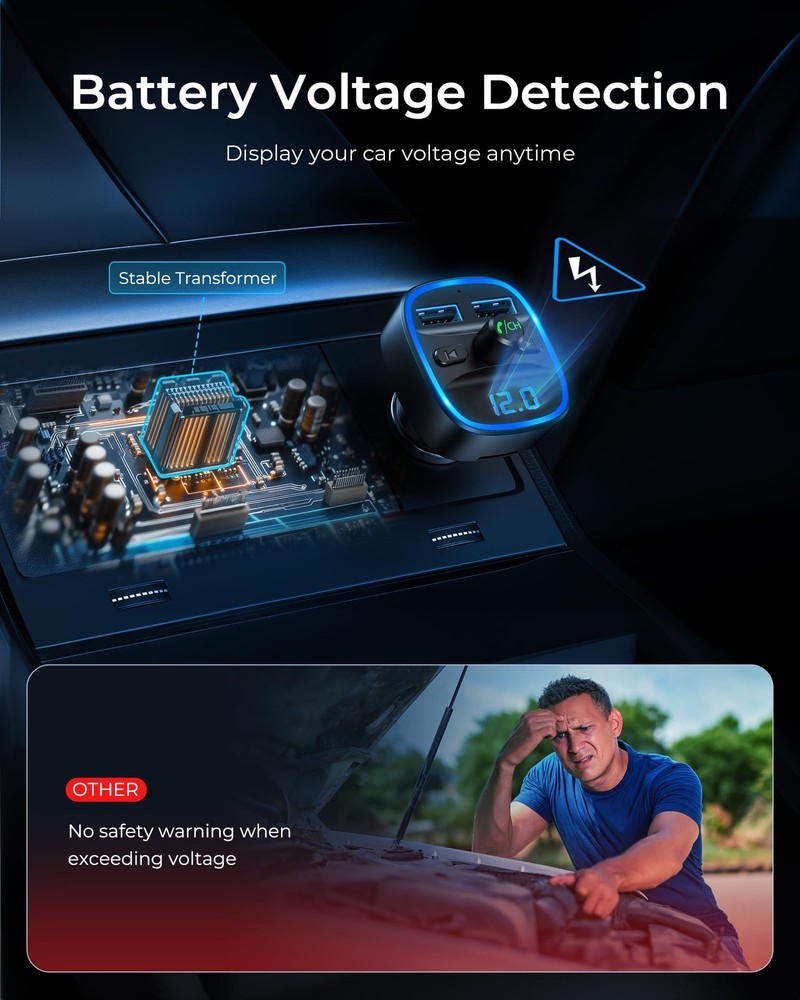 LENCENT FM Transmitter, Bluetooth Transmitter Wireless Small, Blue-12W