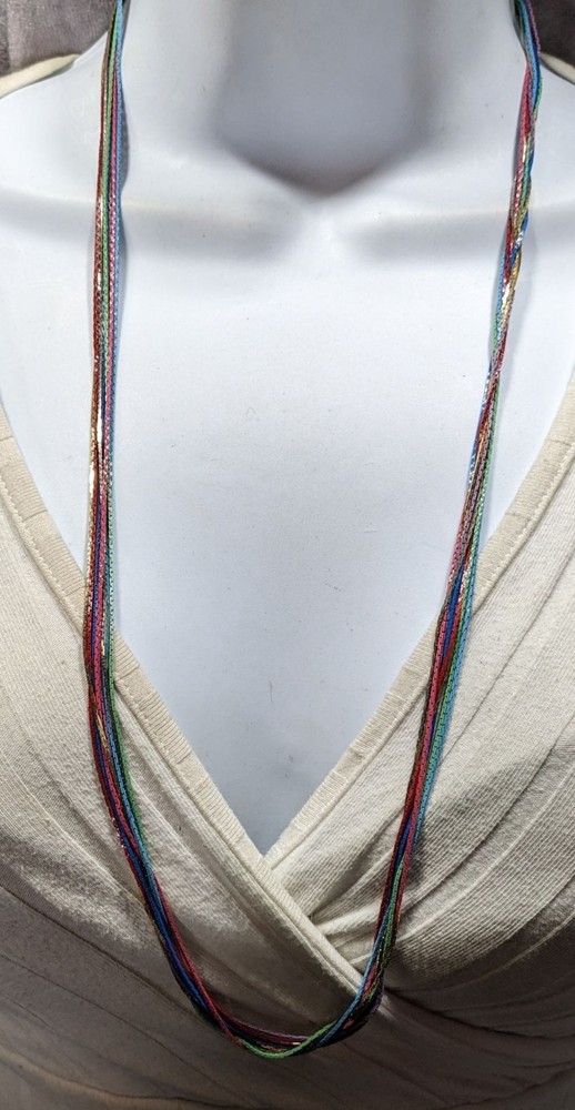 Vintage Rainbow Multistrand Metallic Thread Necklace