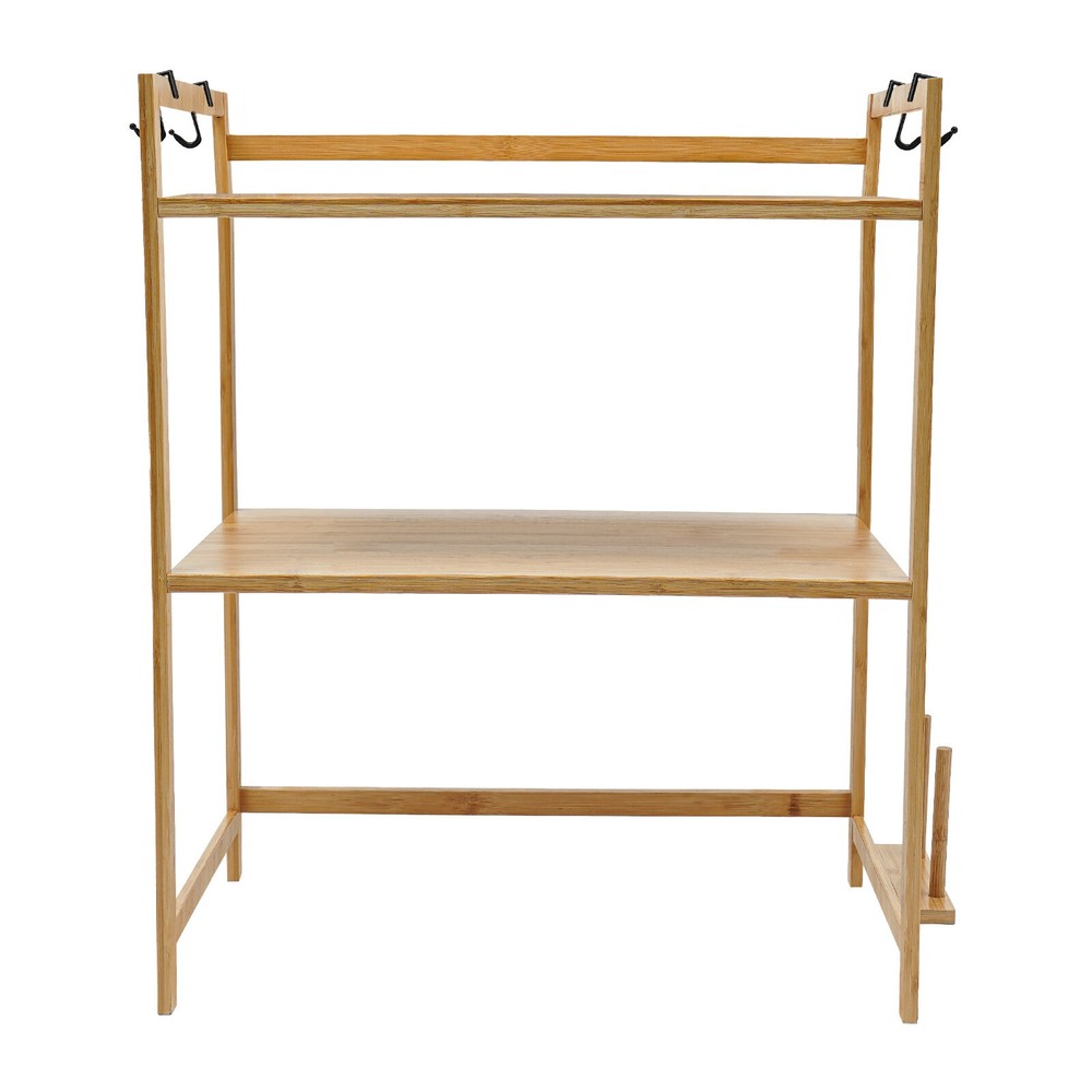 2-Tier Bamboo Kitchen Storage Rack with Adjustable Height for Organization