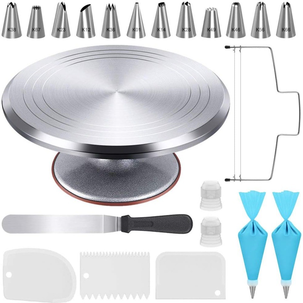 22PCS Cake Decorating Set with Aluminum Turntable, Tips and Tools