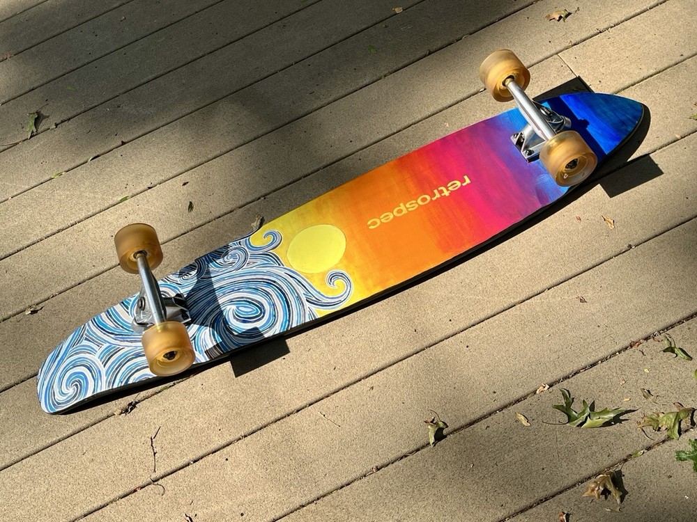 Customized Retrospec Longboard - Sunset over ocean - Hand-painted - Used