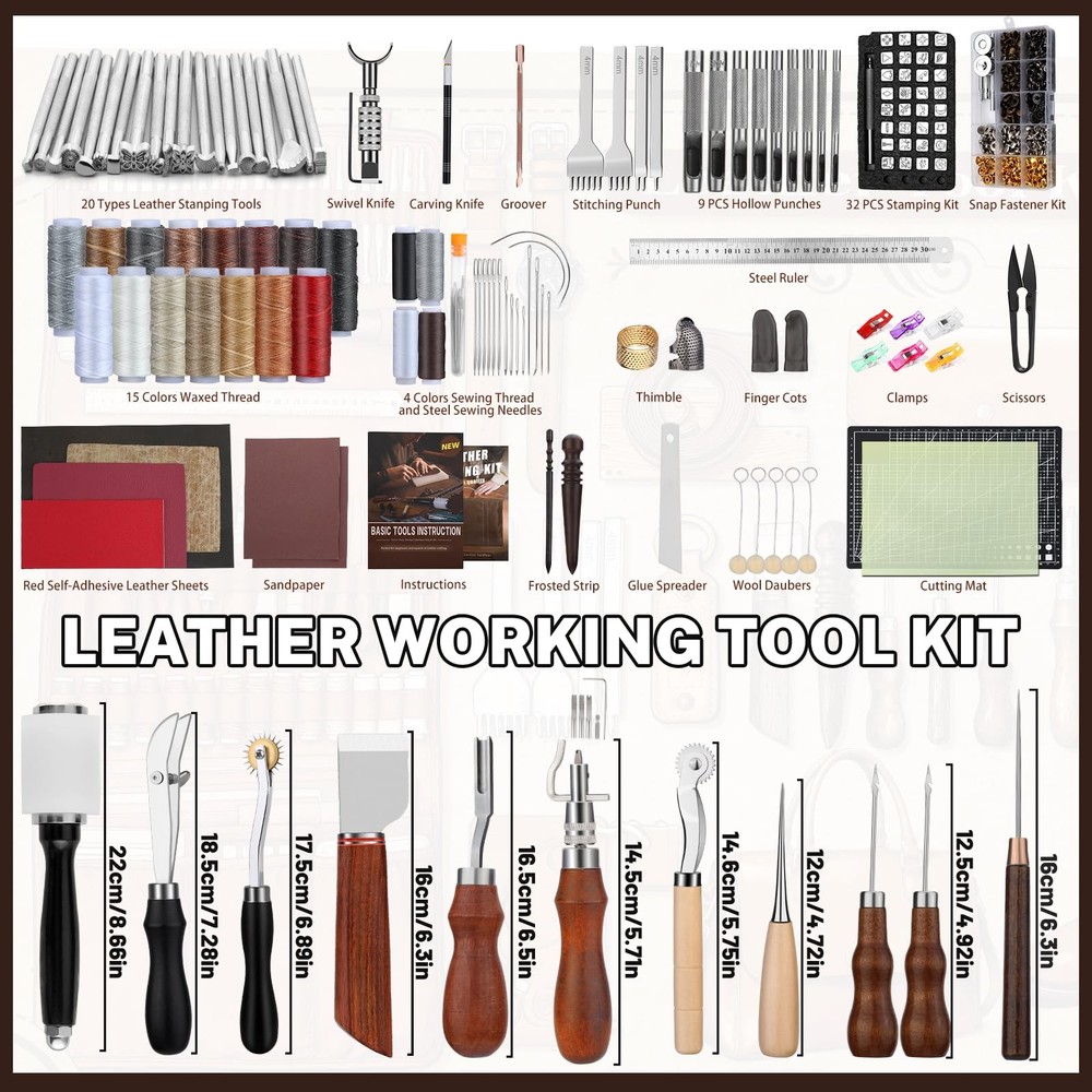 Leather Working Kit, Leather Working Tools and Crafting Kit with Custom Stora...