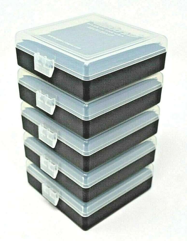 (5 PACK) Capacity 100 Each / CLEAR TOP-BLACK BOTTOM 22 lr Ammo Box / Case
