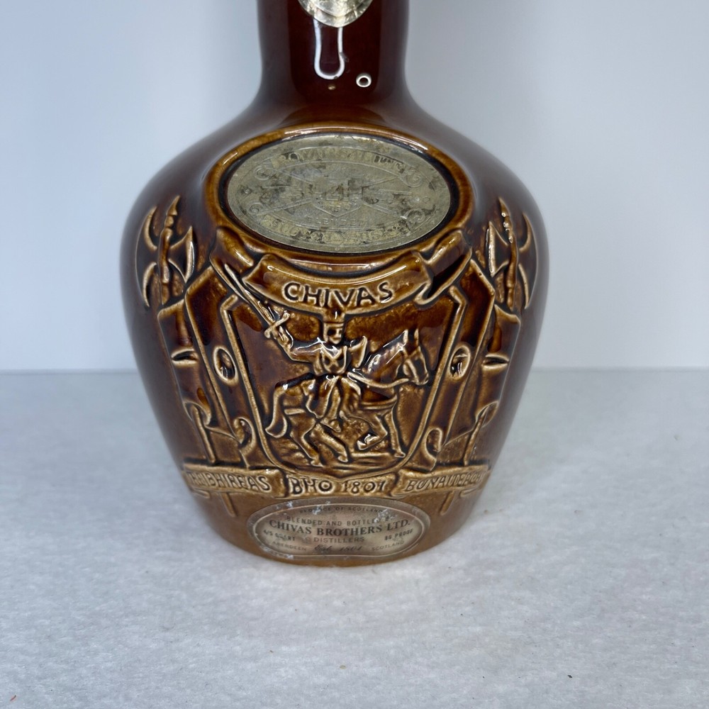 Empty Decanter Chivas Scotch Bottle 1801 Ceramic Cork Top Brown Ceramic Spode