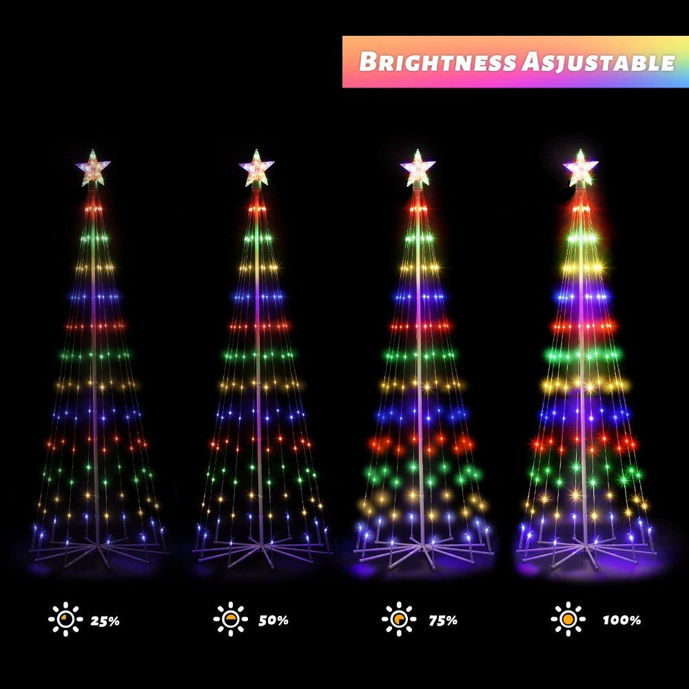 Outdoor 6ft Lighted Christmas Tree LED Tree Solar Powered, Multicolor