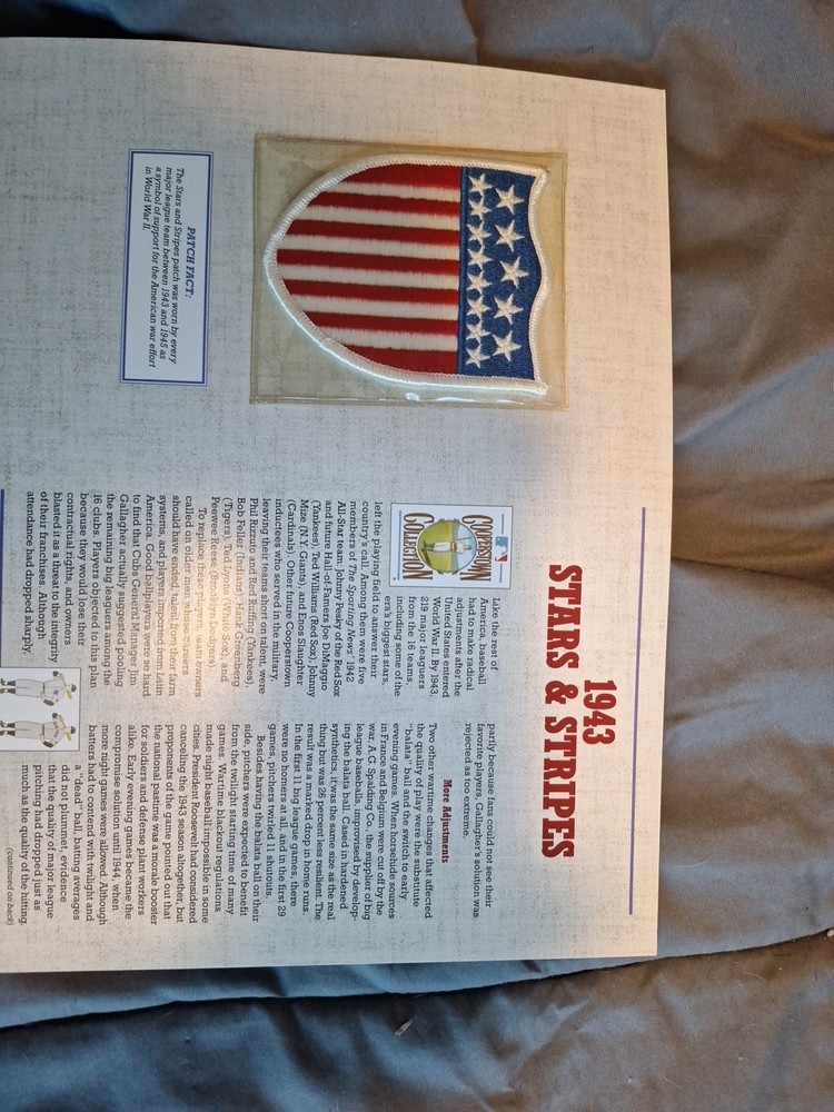 1943 STARS AND STRIPS EMBROIDERED PATCH COOPERSTOWN COLLECTION