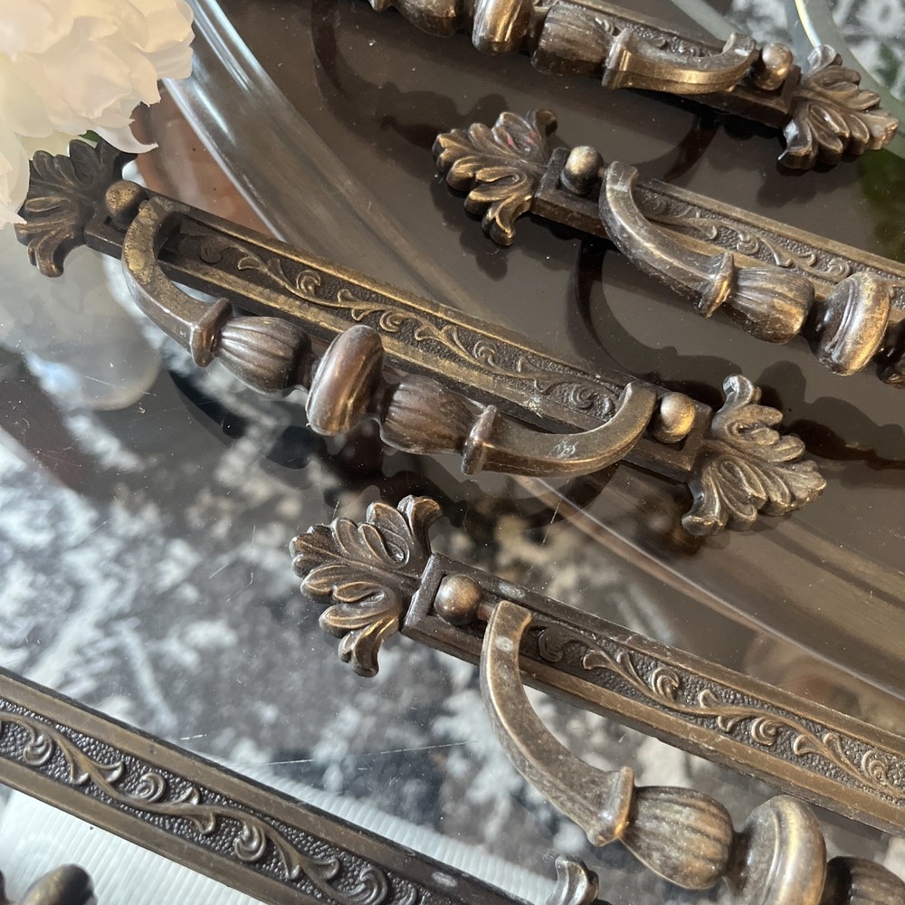 Vintage Brass Pull Drop Handle Canada 5” On Center Set Of 6