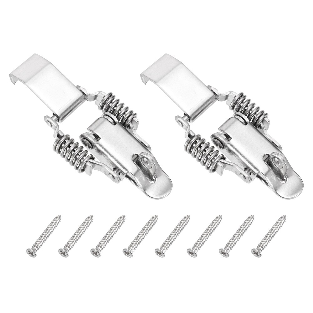 Spring Loaded Toggle Latch with Lock Hole Long Hook, (S,Silver) (2 Pcs)