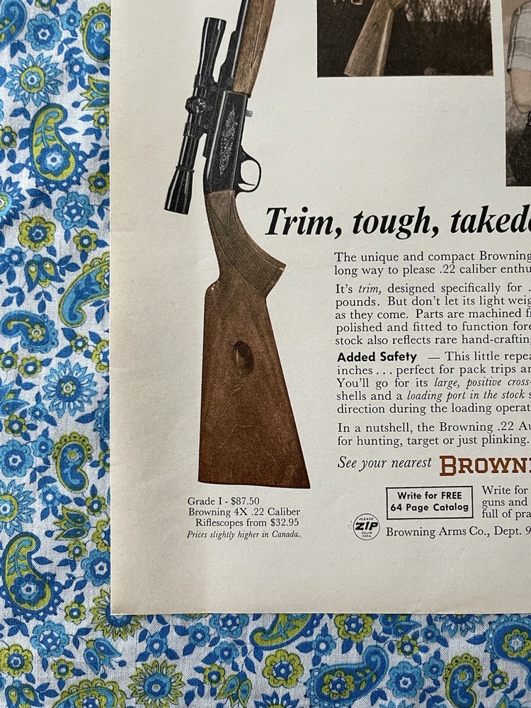 Vintage 1967 Browning Compact .22 Caliber Automatic Rifle Print Ad