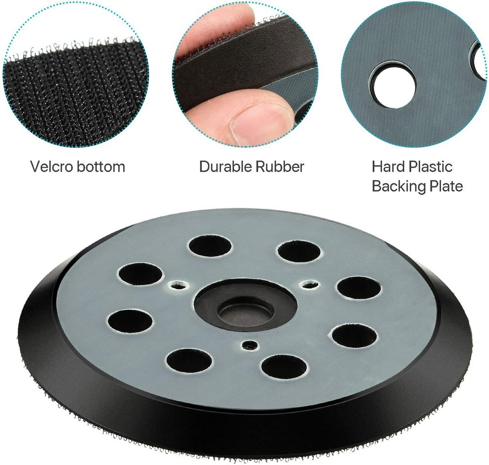 5" 8-Hole 3-Screw Hook and Loop Sanding Pad Orbital Sander Backing Replacement