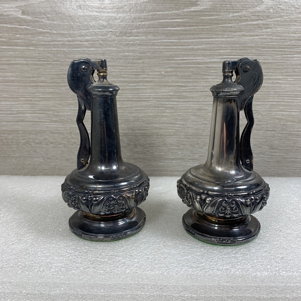 (2) Vintage RONSON Decanter Cigarette Table Lighter - Silver Plate 4 1/2" tall