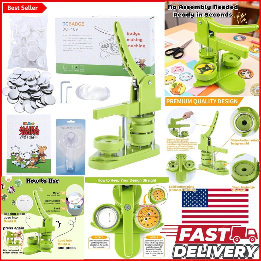 DIY Button Maker Machine 2.25” with 100 Supplies & Magic Book - Creative Fun