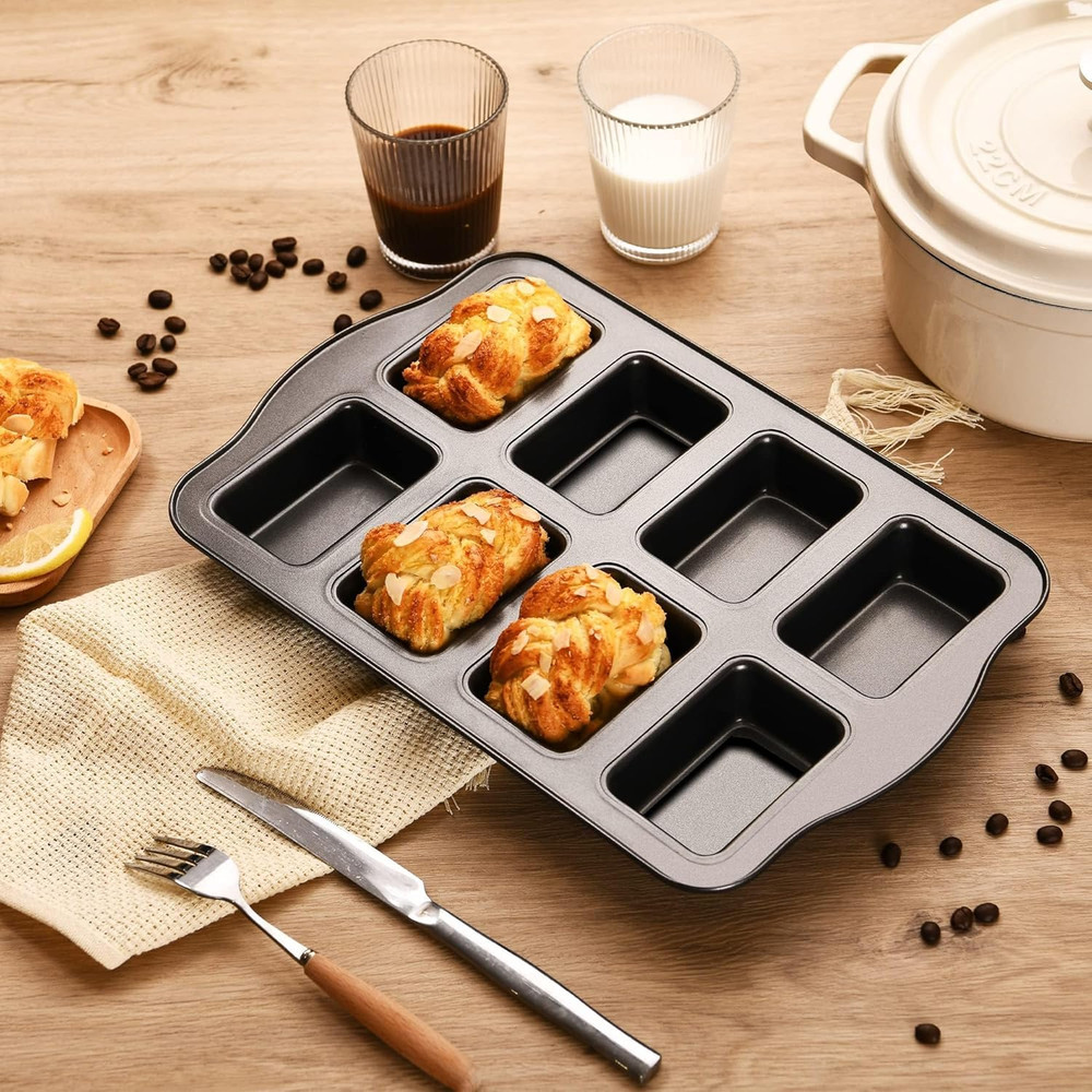 2 Pack Mini Loaf Baking Pans 8-Cavity, Nonstick Small Cornbread Pan, Tiny Banana