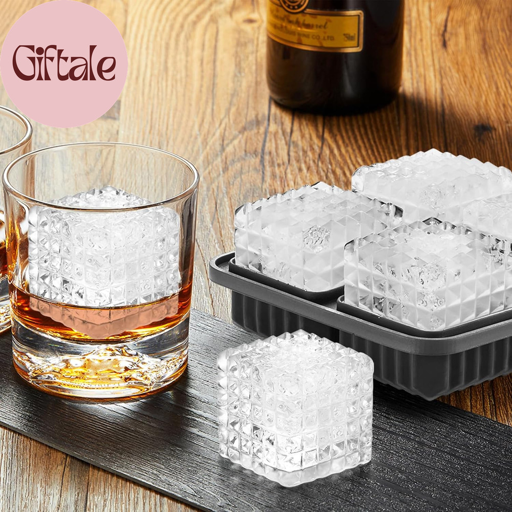 3D Square Ice Cube Tray, Large Square Silicone Fun Shapes Whiskey Ice Mold with