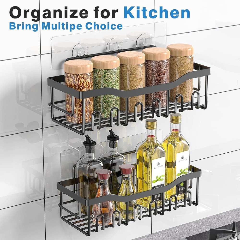 Adhesive Shower Caddy 2 Pack Rustproof Bathroom Shelf Organizer No Drill Black
