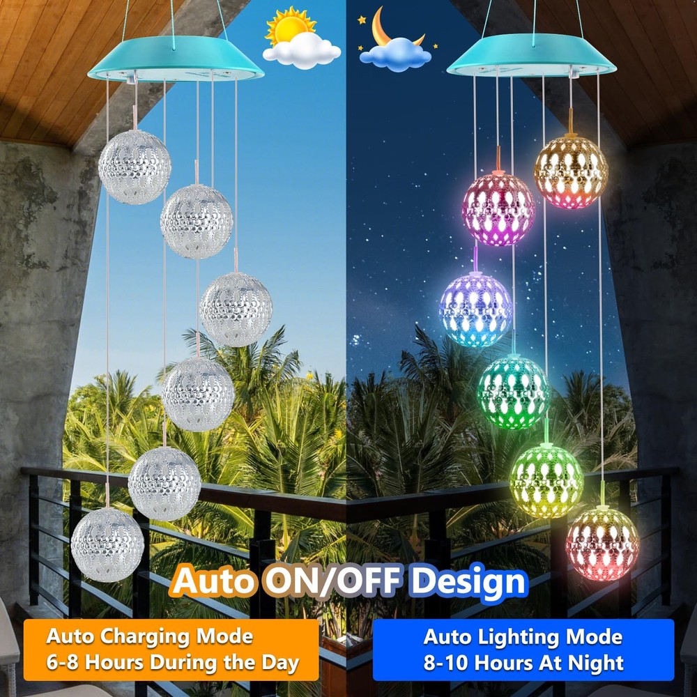 Color Changing Solar Wind Chimes Outside Decorative Mobile Lights MOROCCAN BALLS