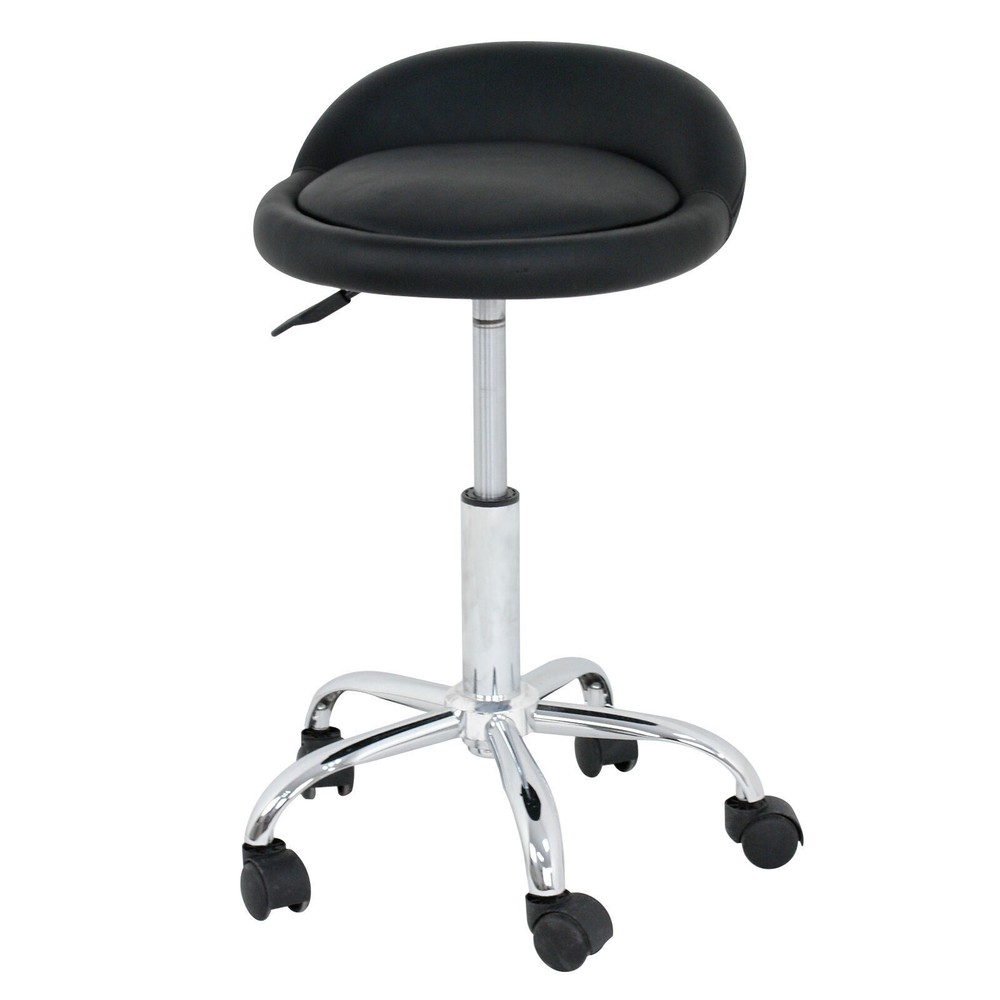 Rolling Stool Adjustable Height Hydraulic Swivel Salon Stool with Backrest Black