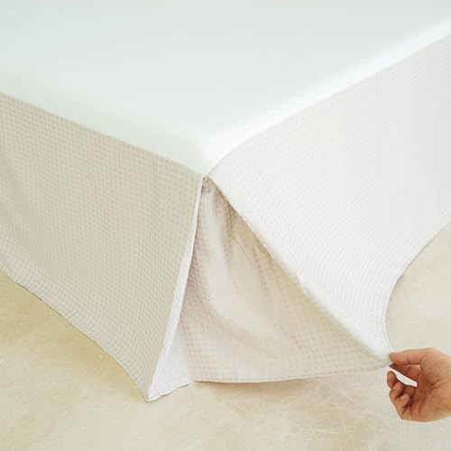 Waffle Weave Bed Skirt, 14" Tailored Draped Basic Dust King - 14" Drop Khaki