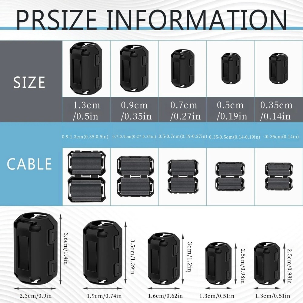 10PCS Ring Core Ferrite Clips Reduce Electromagnetic Interference Improve Signal