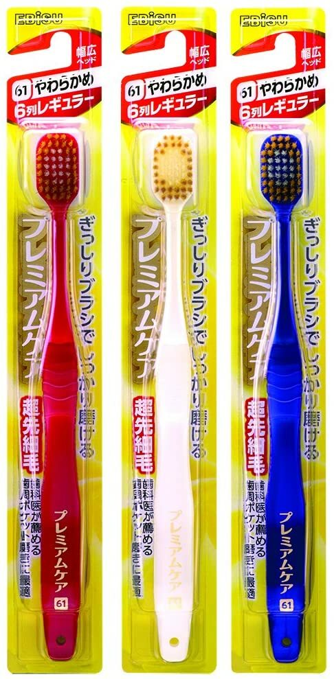 Ebisu premium care toothbrush 6 columns regular softer 3-pack (color Random