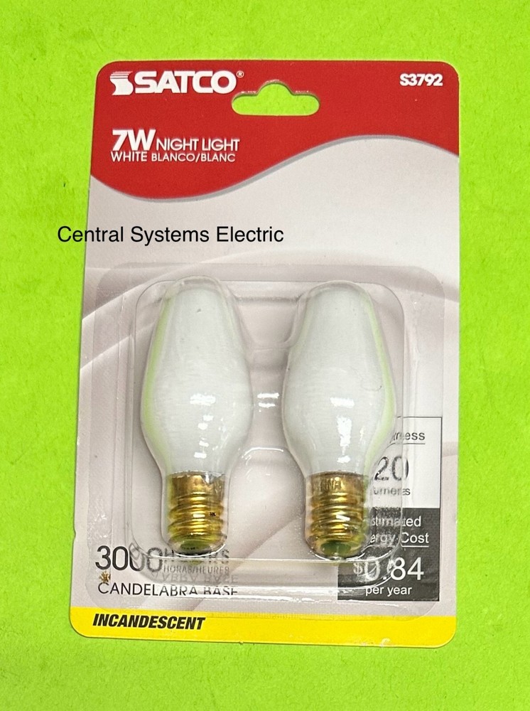 SATCO S3792 2-Pack 7W White C7 7 Watt Night Light Bulb E12 Base Incandescnt