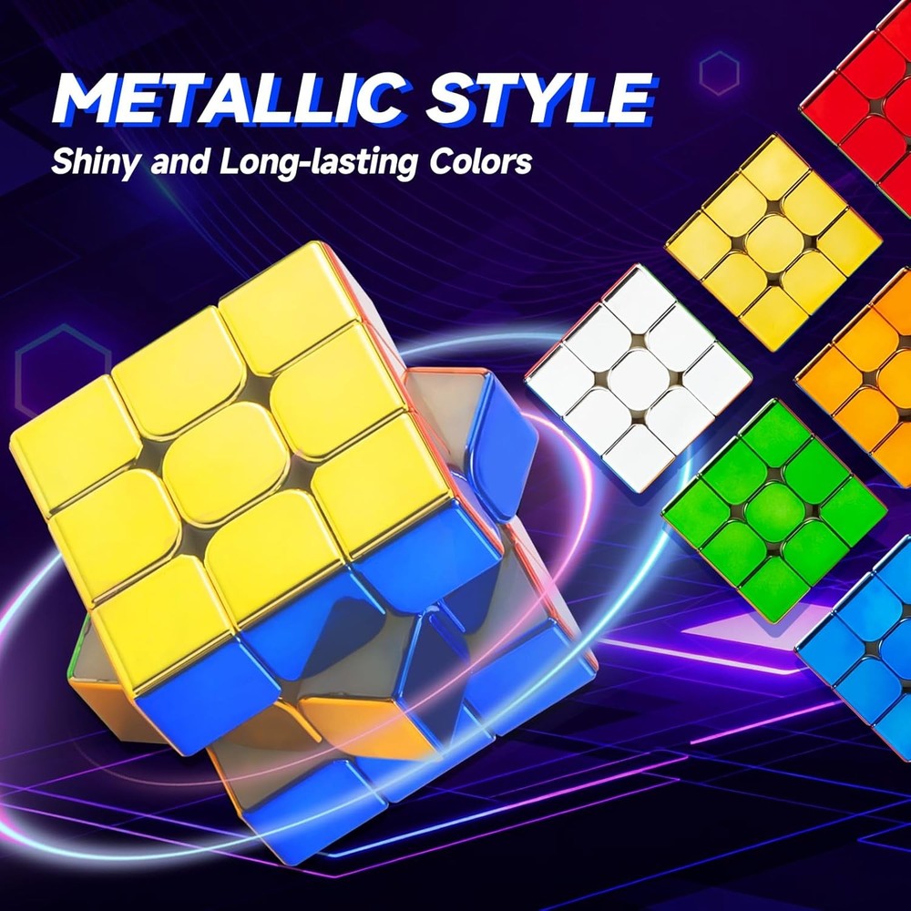 Speed Cube 3x3, Metallic Magic Cube 2025, Magnetic Reflective Mirror Cube, Stick