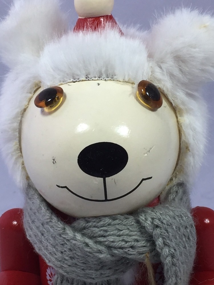 Small Wooden Bear Nutcracker With Toque Christmas Decor