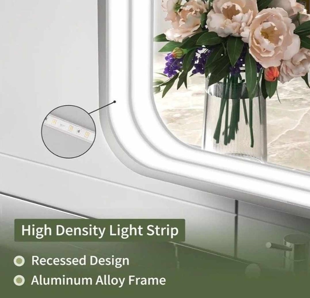 New 16" x 24" LED Bathroom Mirror with Lights, Rounded Rectangle Silver Frame...
