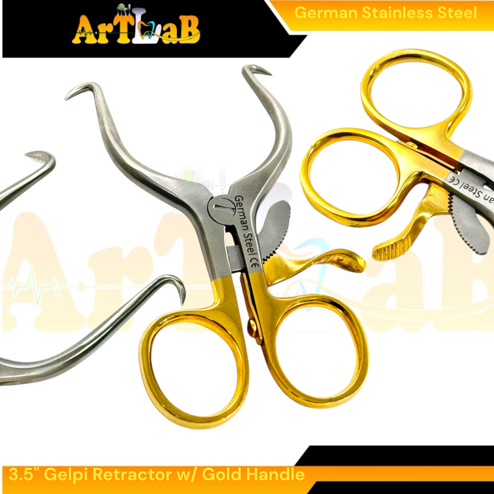 Small Gelpi Retractor Spreader 3.5" Self-Retaining w/ Sharp Prongs, Premium 5pc