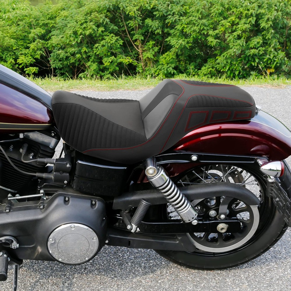Microfiber Leather Dyna Motorcycle Seat 2006-2017 Red Stitching