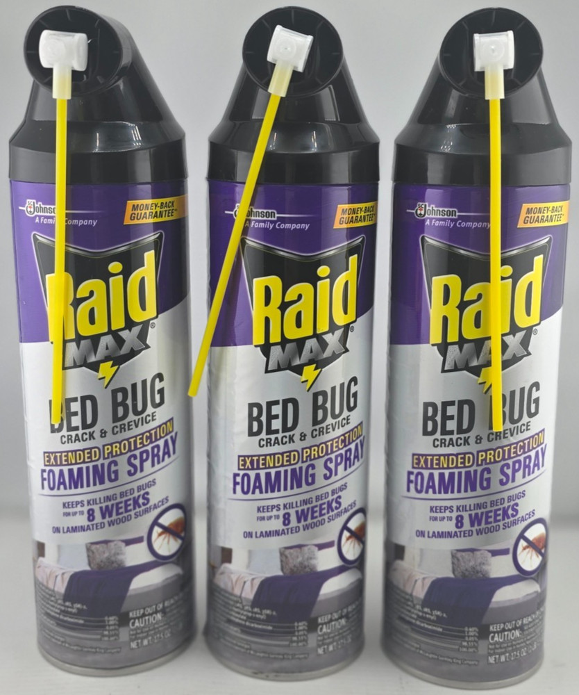 Raid Max Bed Bug Foaming Spray Crack Crevice 17.5 oz Extended Protection ( 3pc