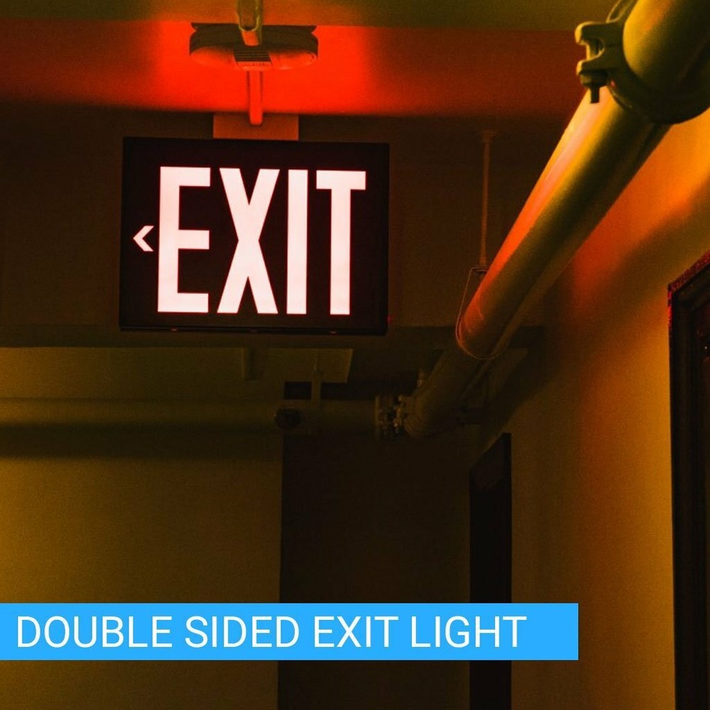 Double Face 4W Red LED Exit Sign Light - Side/Ceiling Mount With Battery Back-up