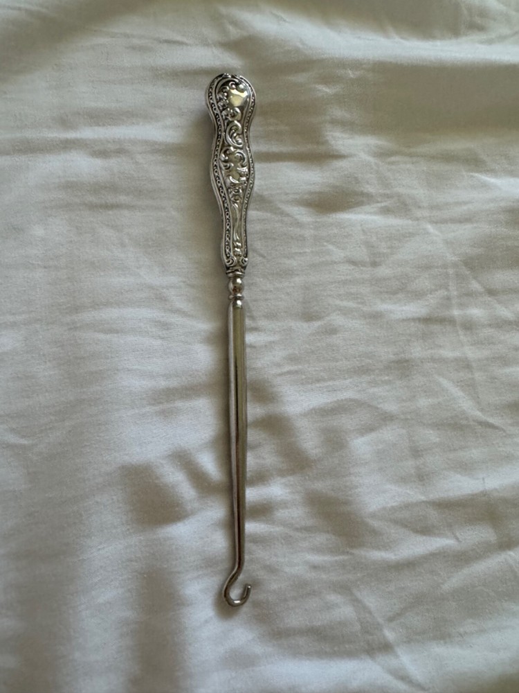 Antique Lionel Smith & Co. Sterling Silver Handle Button Hook Scrolling Design