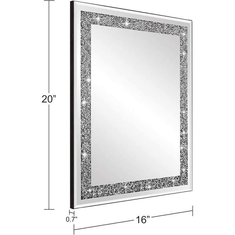 Elegant Rectangular Wall Mirror W/ Crystal Diamond Accent HD Glass Home Décor US